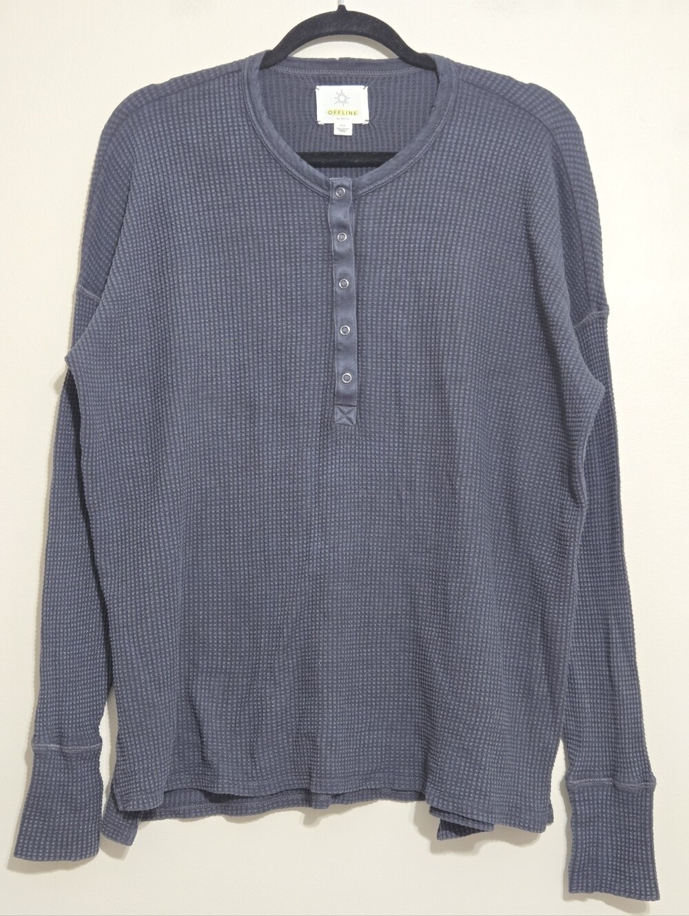 OFFLINE By Aerie Waffle Henley T-Shirt Charcoal Washed Size M - Picture 2 of 11